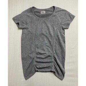 Athleta Gray Fastest Track Ruched Top Shirt Size S Short Sleeve Stretch Workout